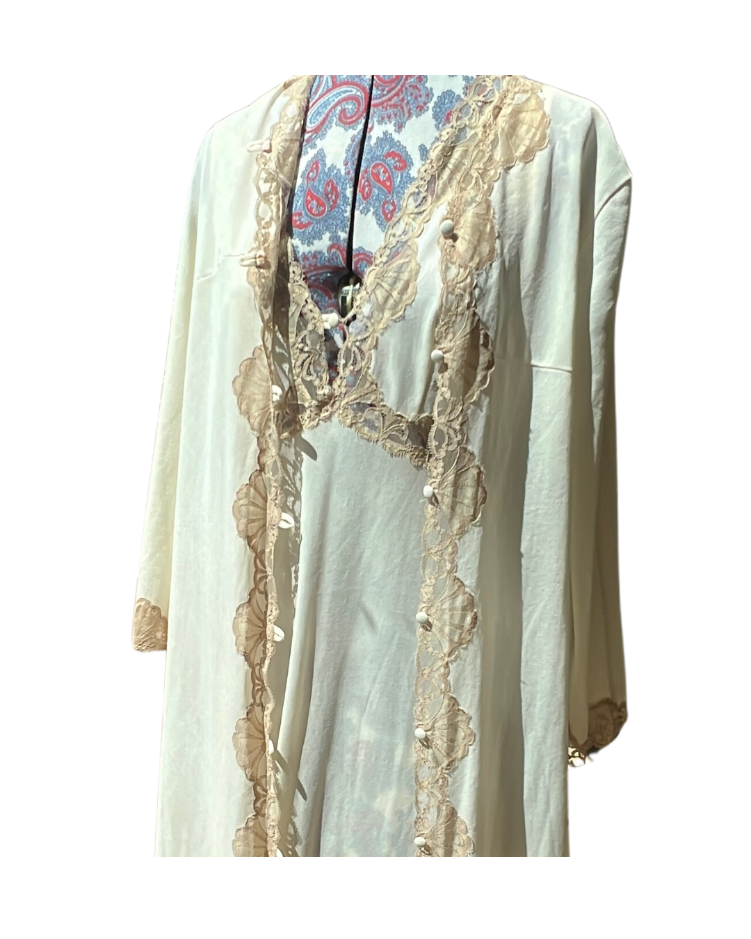 Vintage Cream Lace Slip & Robe Set