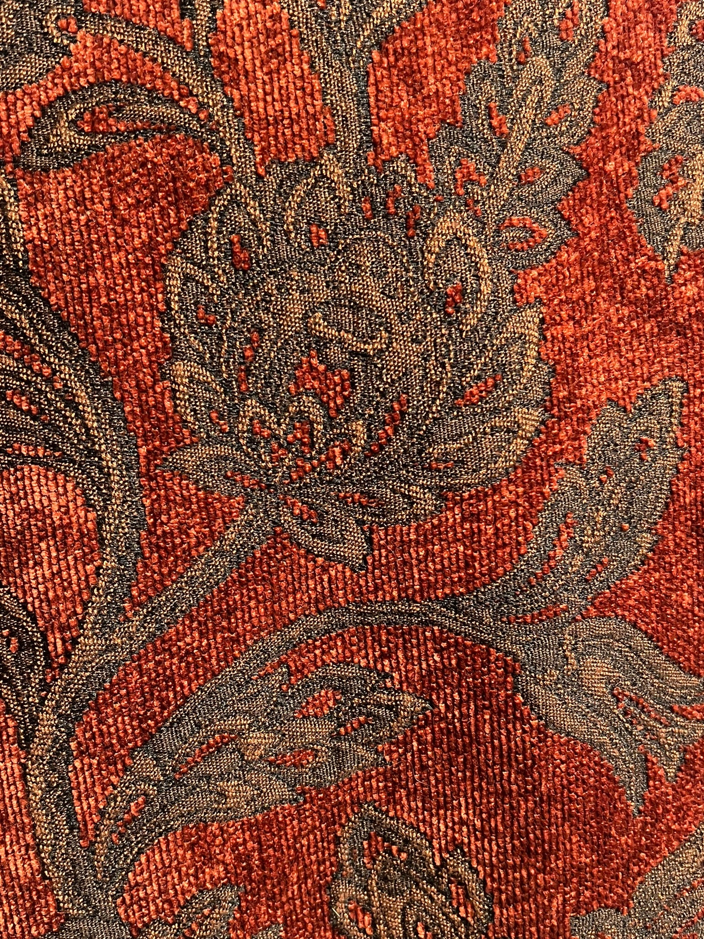 Unique red tapestry jacket with Chinese button closure