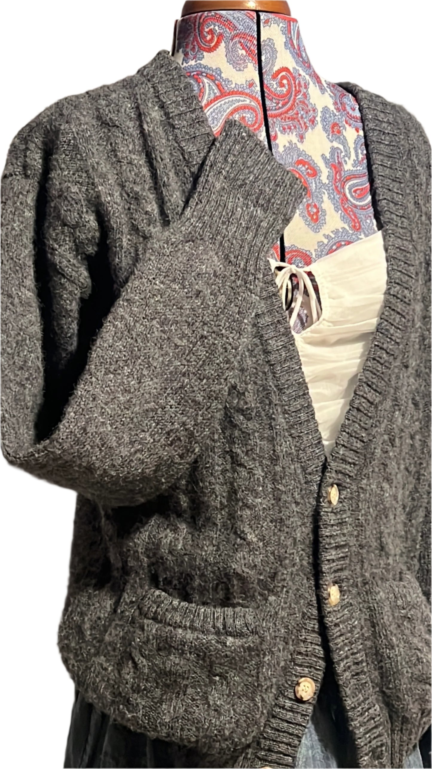 Vintage Christopher Hayes Men's Gray Wool Cable-Knit Cardigan M