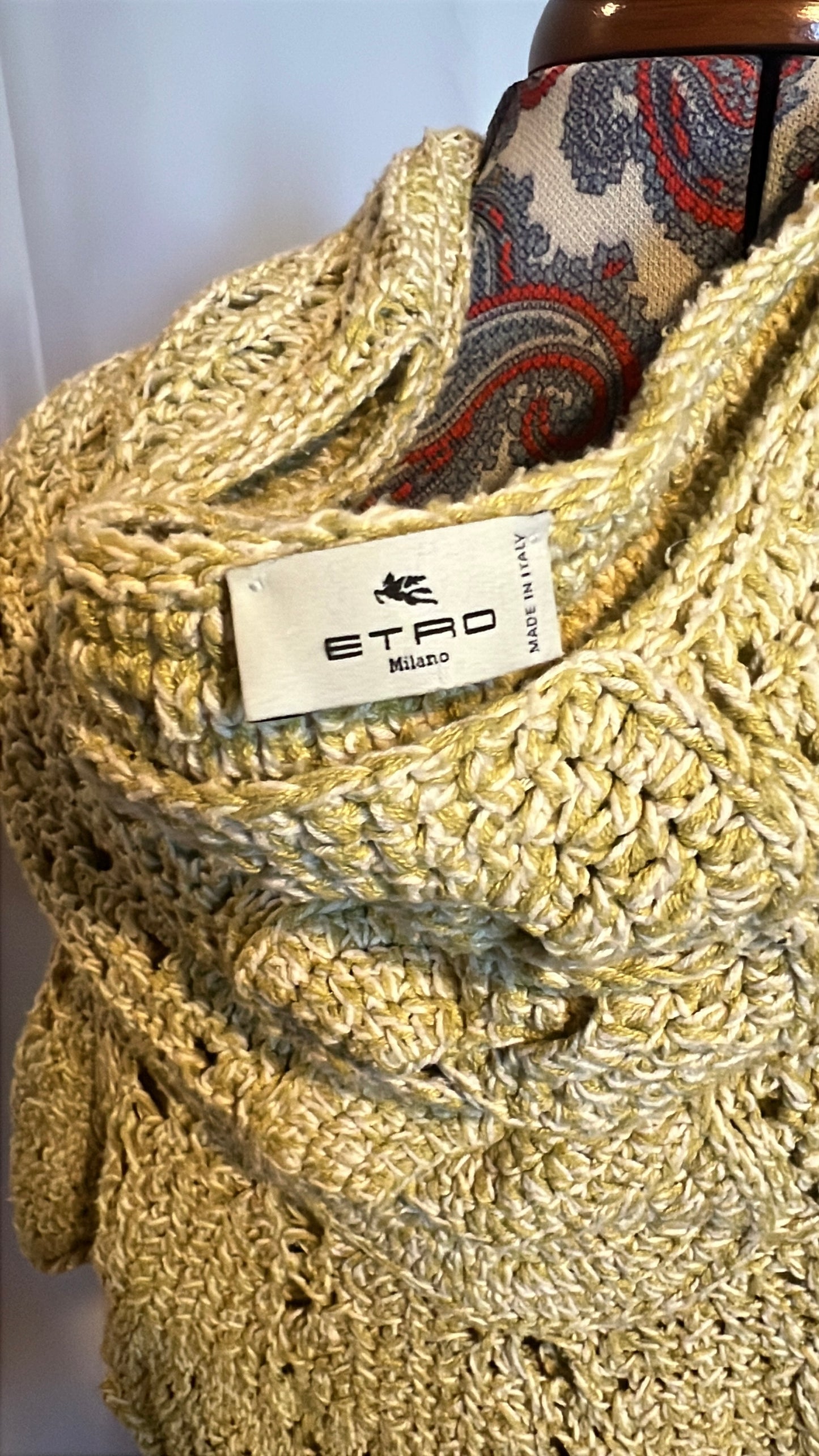 Etro's Women's Green Crocheted Silk Crop Top Bell Sleeve Size 42 (US 6)