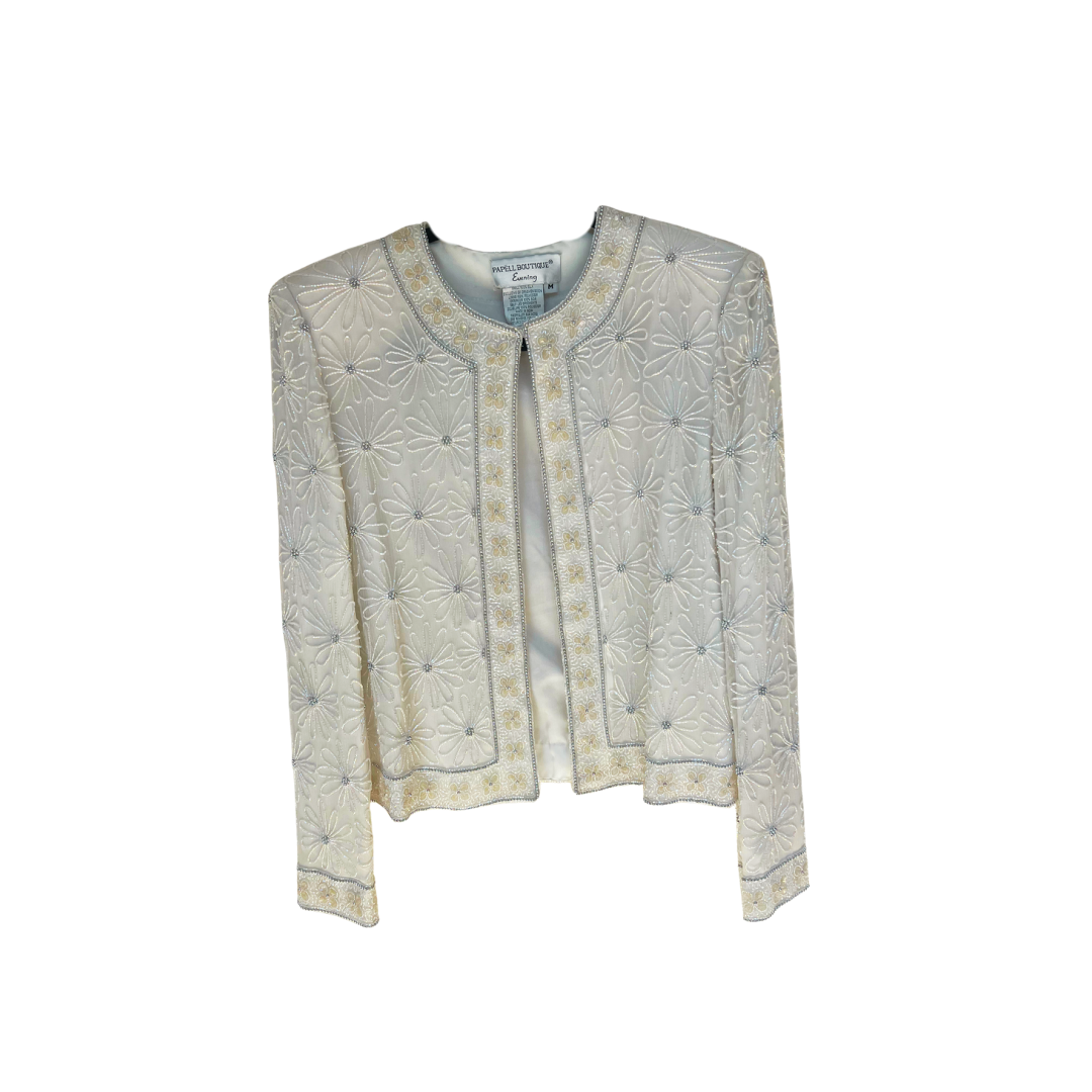 White Beaded Silk Jacket