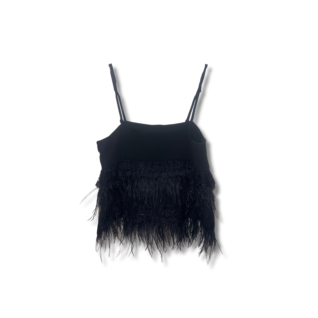 Black Feather-Spaghetti Strap Top – Size XS