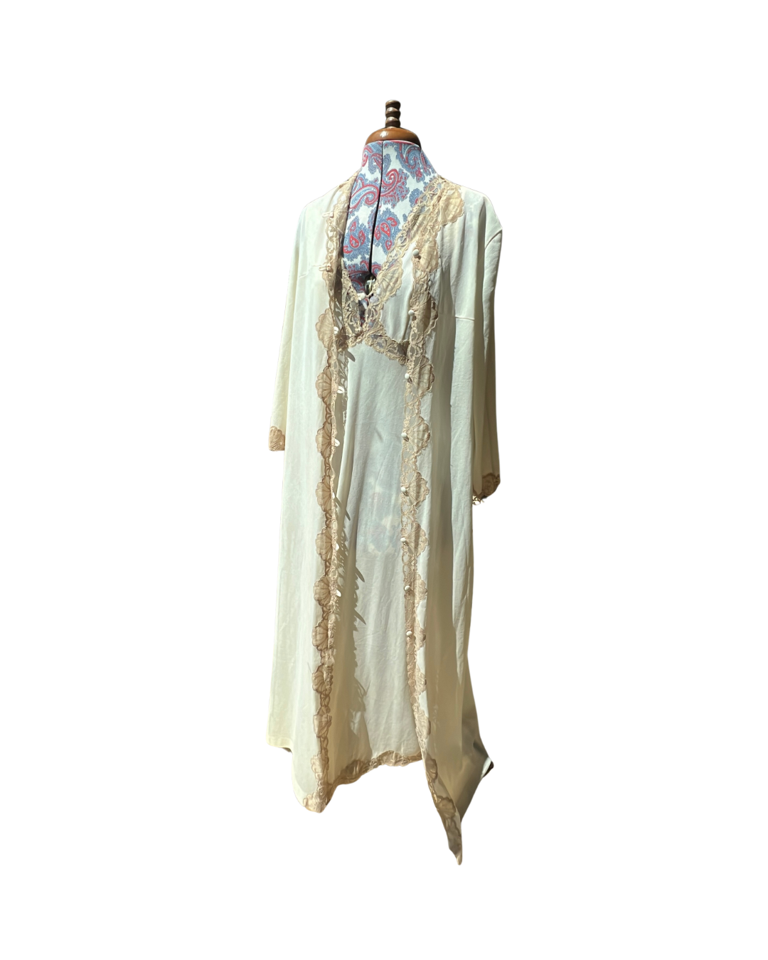 Vintage Cream Lace Slip & Robe Set