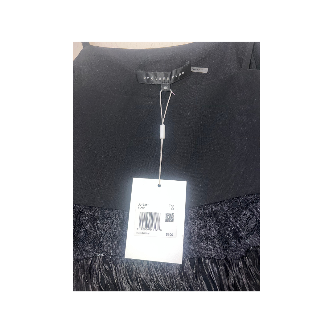 Black Feather-Spaghetti Strap Top – Size XS