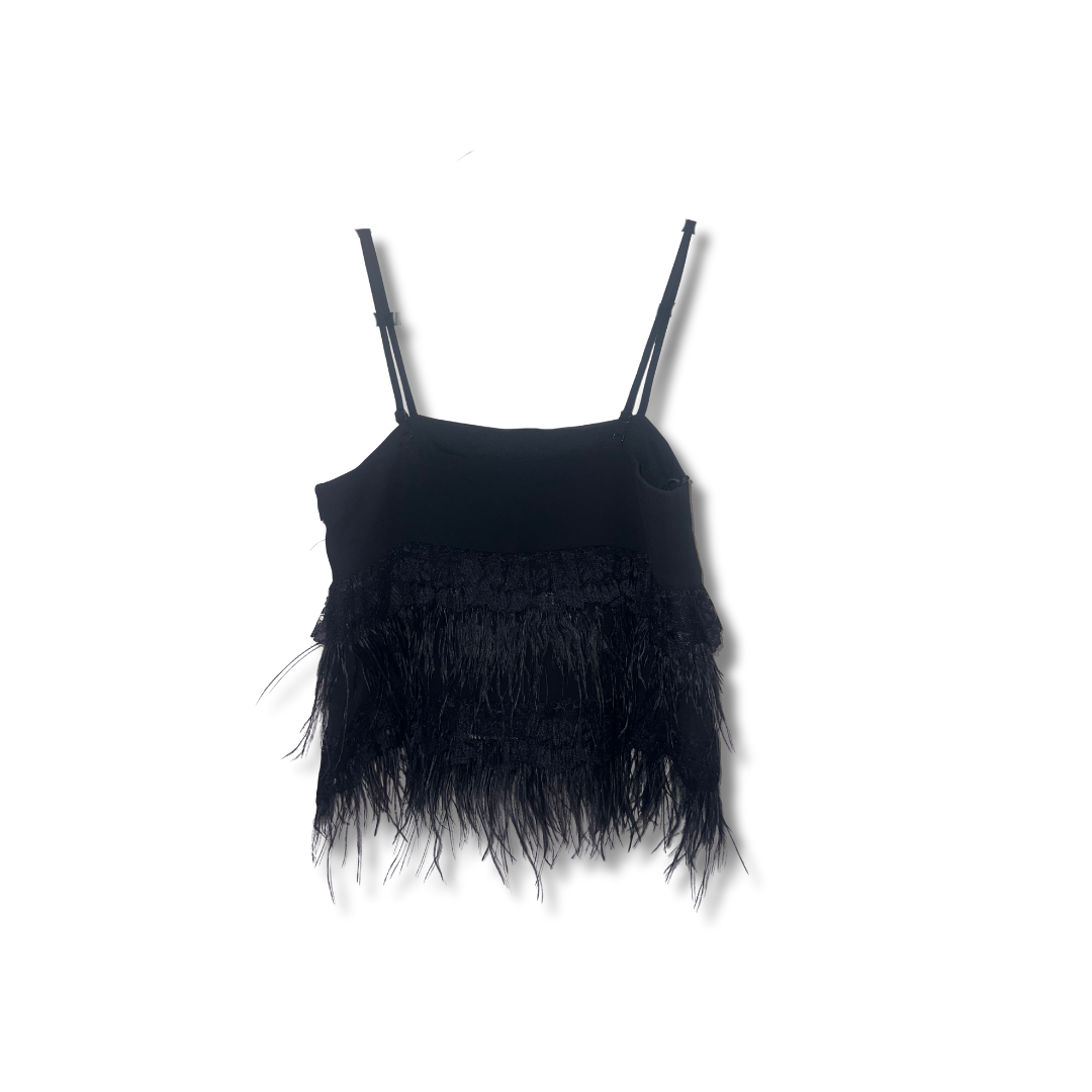 Black Feather-Spaghetti Strap Top – Size XS